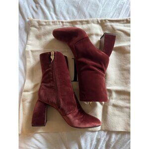 NWB Rust Red Orange Brown Velvet Block Heel Ankle Boots 36